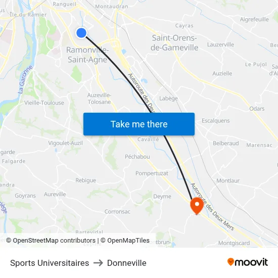 Sports Universitaires to Donneville map