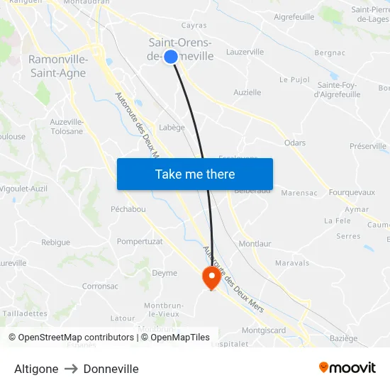 Altigone to Donneville map