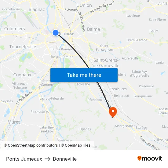 Ponts Jumeaux to Donneville map