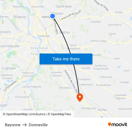 Bayonne to Donneville map
