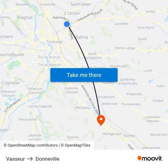Vasseur to Donneville map