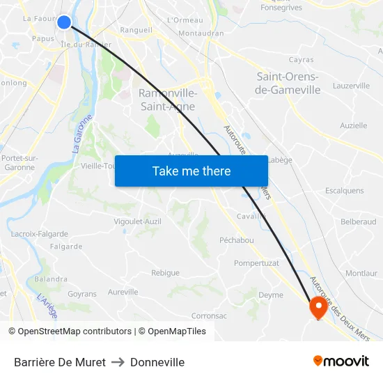 Barrière De Muret to Donneville map
