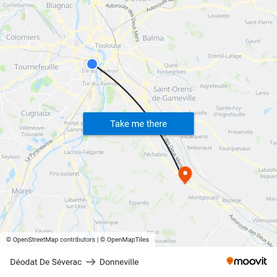 Déodat De Séverac to Donneville map