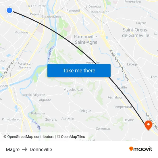 Magre to Donneville map