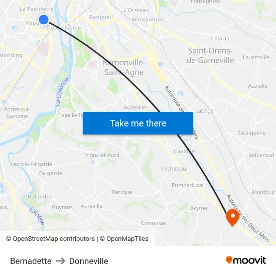 Bernadette to Donneville map