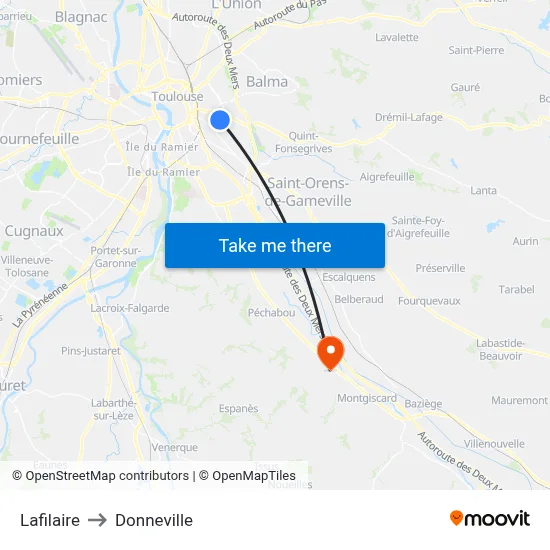 Lafilaire to Donneville map