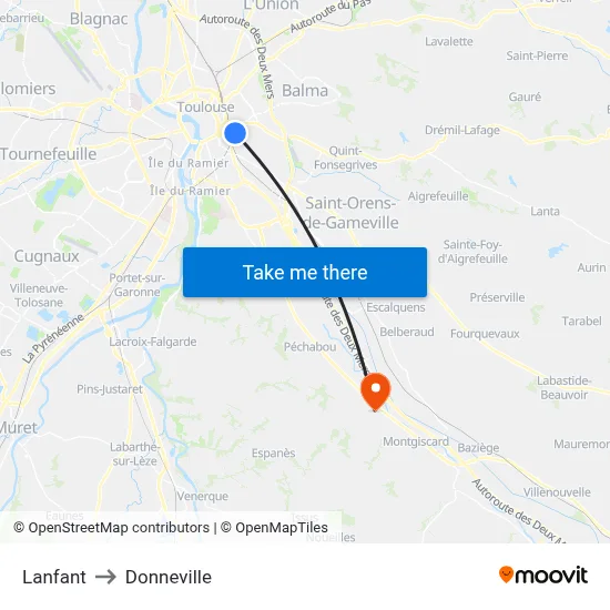 Lanfant to Donneville map