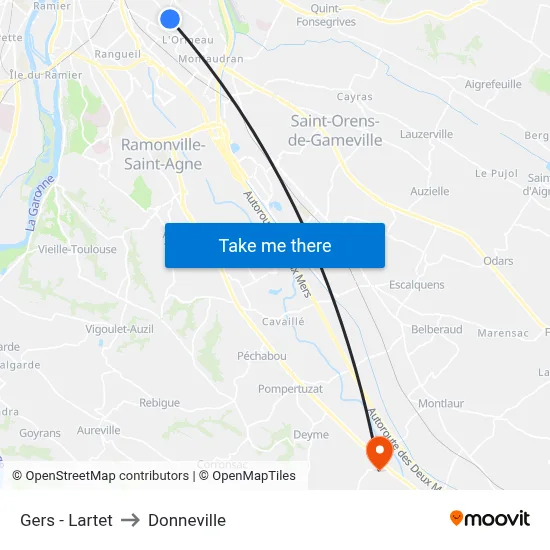 Gers - Lartet to Donneville map