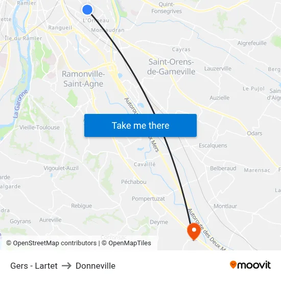 Gers - Lartet to Donneville map