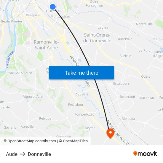 Aude to Donneville map