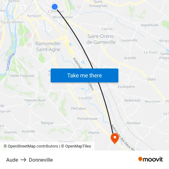 Aude to Donneville map