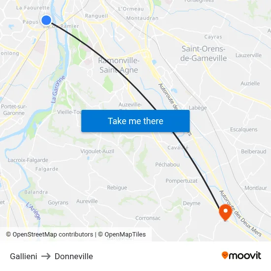Gallieni to Donneville map