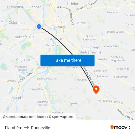 Flambère to Donneville map