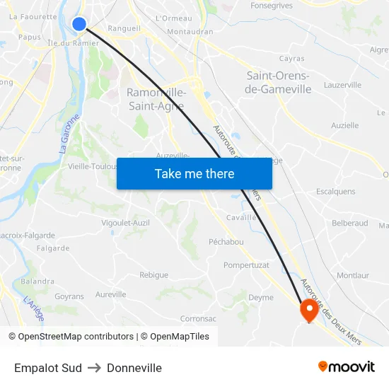 Empalot Sud to Donneville map