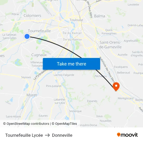 Tournefeuille Lycée to Donneville map