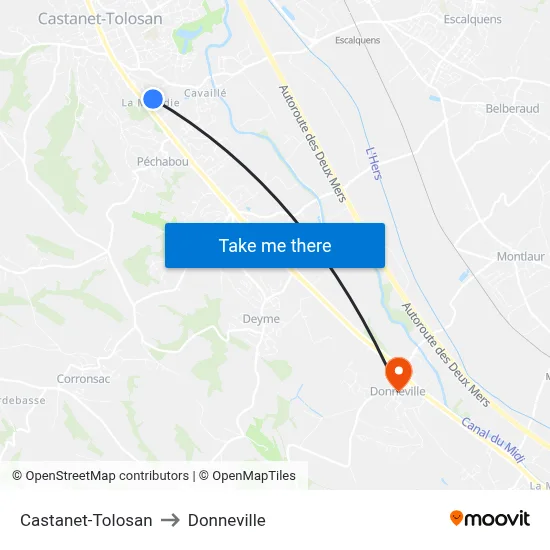 Castanet-Tolosan to Donneville map