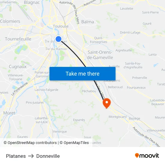 Platanes to Donneville map