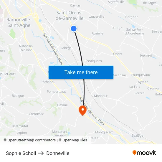 Sophie Scholl to Donneville map