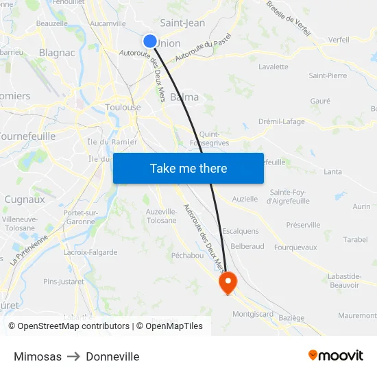 Mimosas to Donneville map