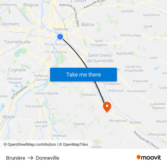 Brunière to Donneville map