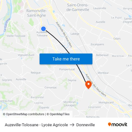 Auzeville-Tolosane - Lycée Agricole to Donneville map