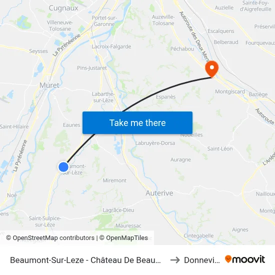 Beaumont-Sur-Leze - Château De Beaumont to Donneville map