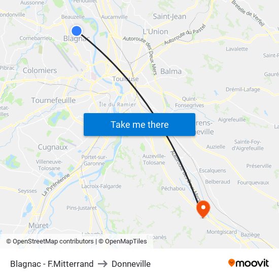 Blagnac - F.Mitterrand to Donneville map