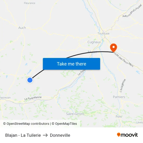 Blajan - La Tuilerie to Donneville map