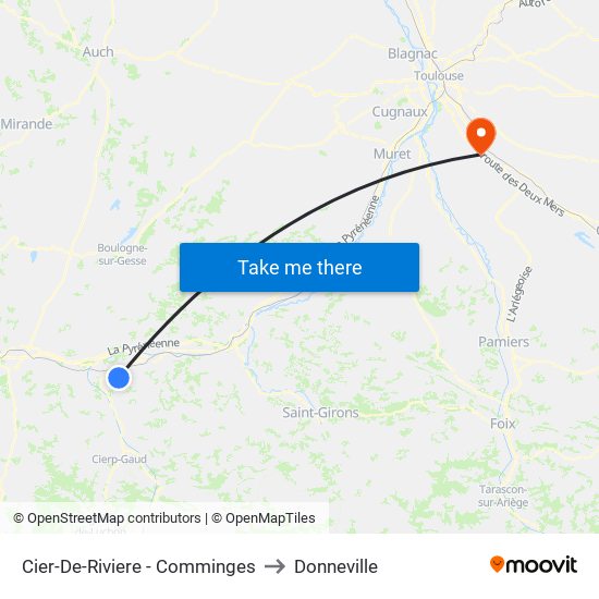 Cier-De-Riviere - Comminges to Donneville map