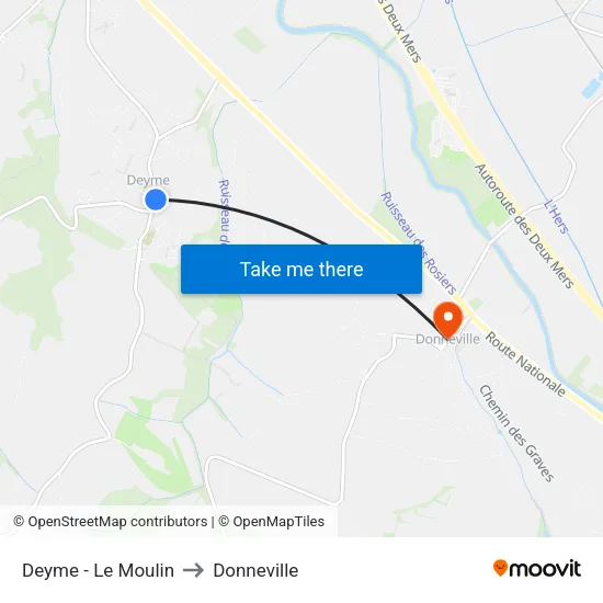 Deyme - Le Moulin to Donneville map
