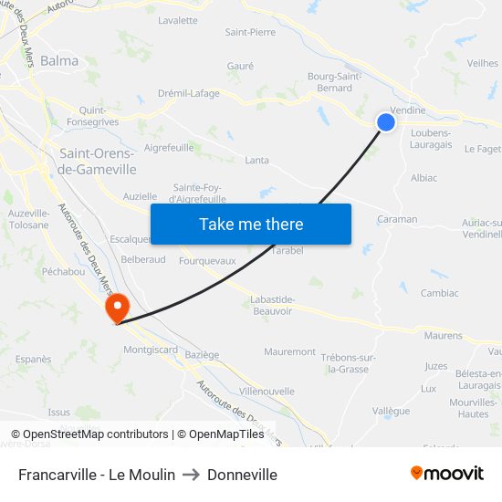 Francarville - Le Moulin to Donneville map