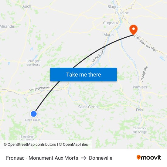 Fronsac - Monument Aux Morts to Donneville map