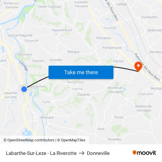 Labarthe-Sur-Leze - La Riverotte to Donneville map