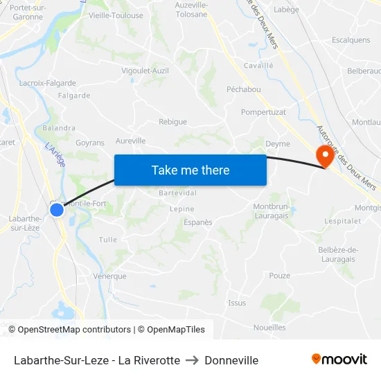 Labarthe-Sur-Leze - La Riverotte to Donneville map
