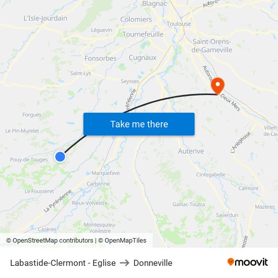 Labastide-Clermont - Eglise to Donneville map