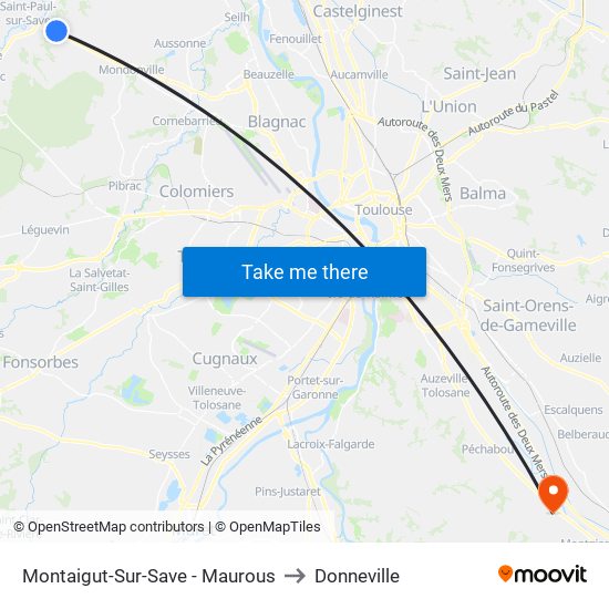 Montaigut-Sur-Save - Maurous to Donneville map