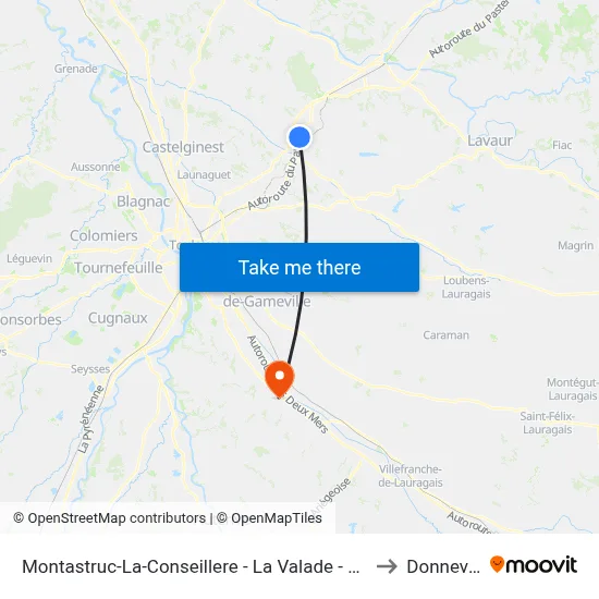 Montastruc-La-Conseillere - La Valade - Château to Donneville map
