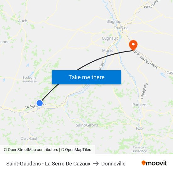 Saint-Gaudens - La Serre De Cazaux to Donneville map