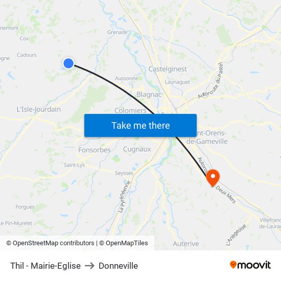 Thil - Mairie-Eglise to Donneville map