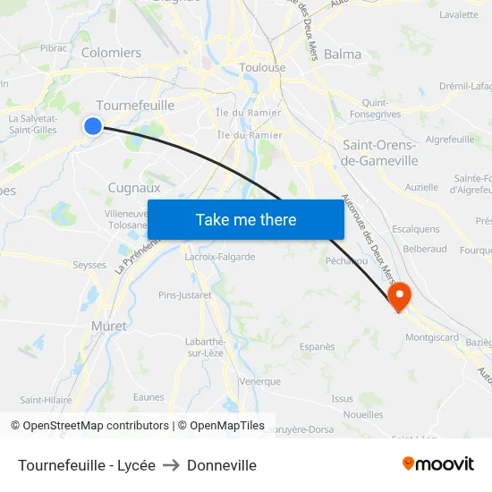Tournefeuille - Lycée to Donneville map