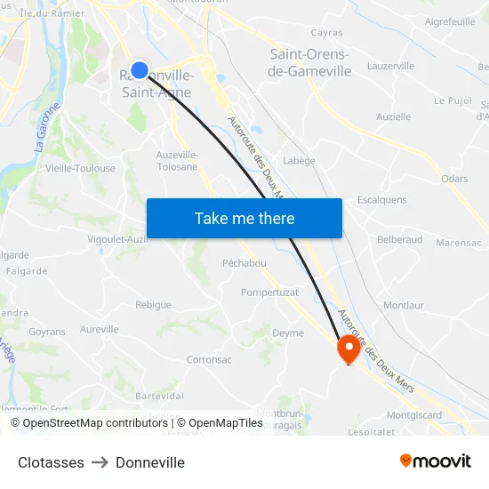Clotasses to Donneville map