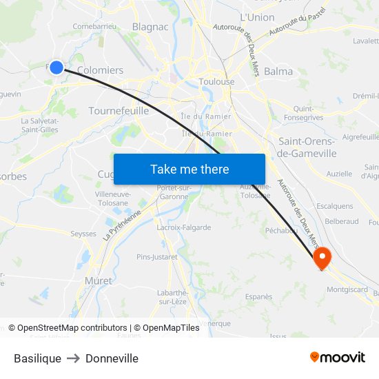 Basilique to Donneville map