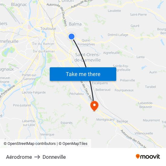 Aérodrome to Donneville map