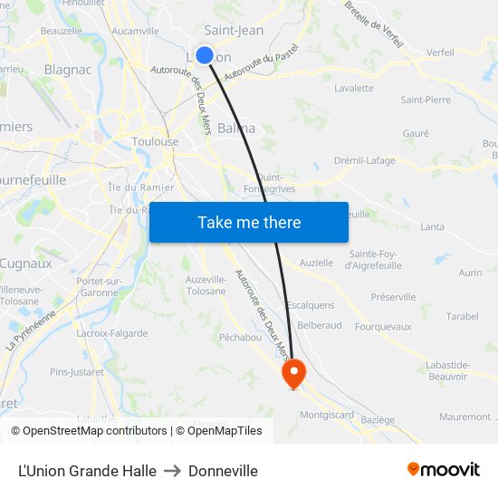 L'Union Grande Halle to Donneville map