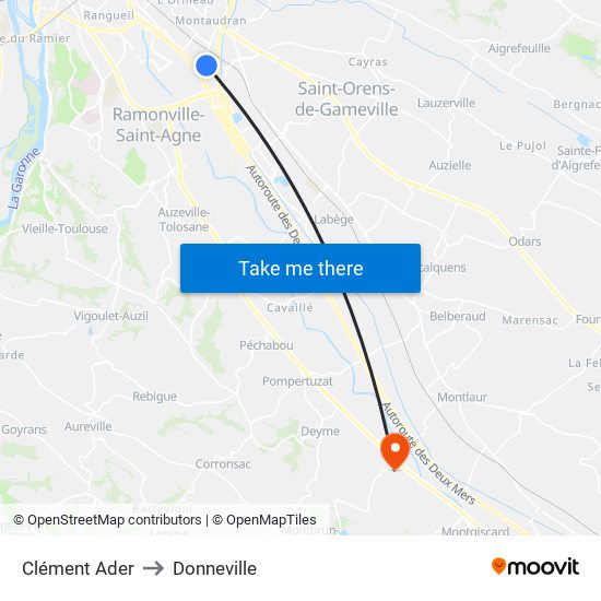 Clément Ader to Donneville map