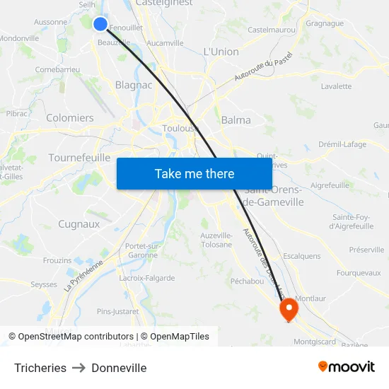 Tricheries to Donneville map