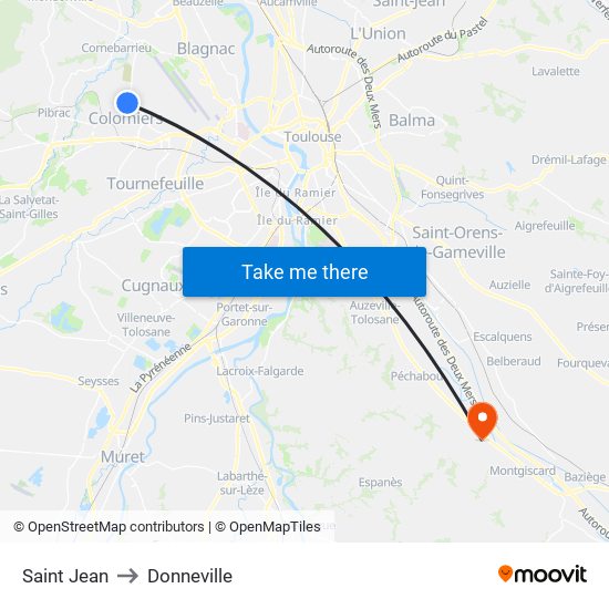 Saint Jean to Donneville map