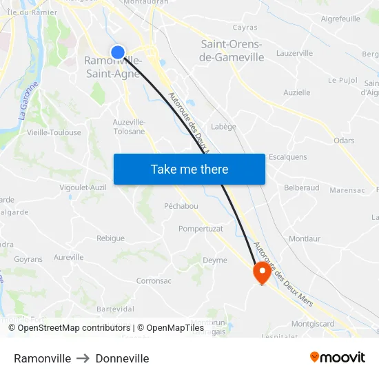 Ramonville to Donneville map
