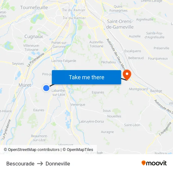 Bescourade to Donneville map