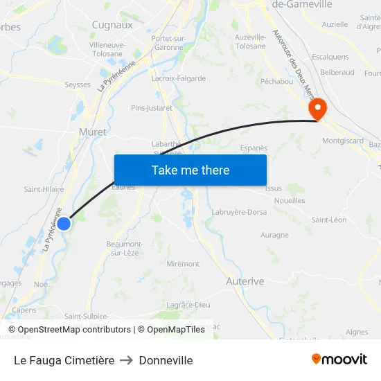 Le Fauga Cimetière to Donneville map